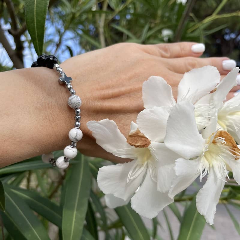 Rosenkranz-Armband aus Onyx • Howlith • Hämatit – Bild 6