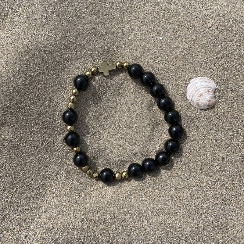 Onyx-Rosenkranz-Armband • Goldfarbener Hämatit – Bild 8