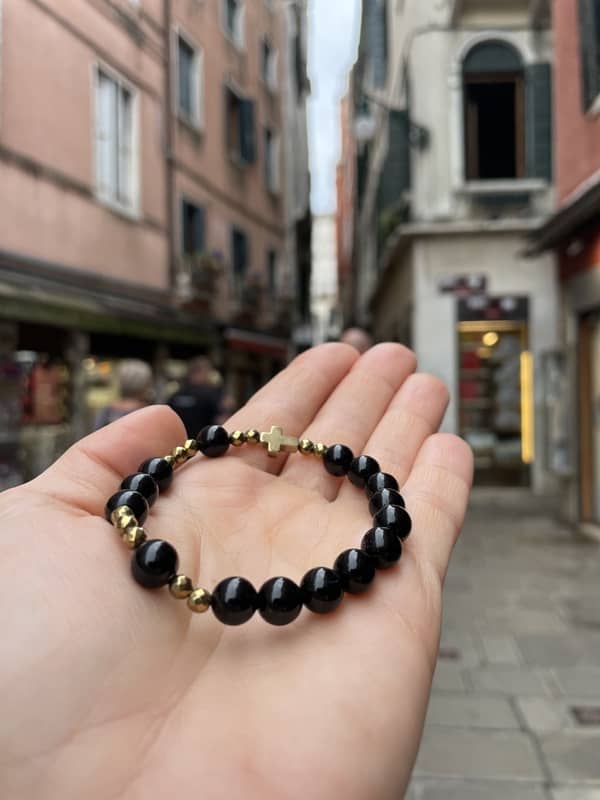 Onyx-Rosenkranz-Armband • Goldfarbener Hämatit – Bild 7