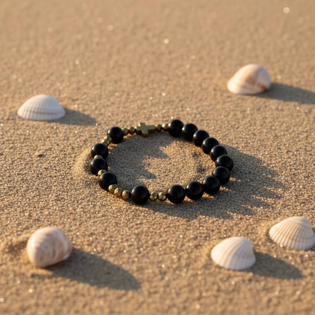 Onyx-Rosenkranz-Armband • Goldfarbener Hämatit – Bild 6