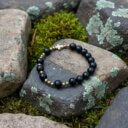 Onyx-Rosenkranz-Armband • Goldfarbener Hämatit